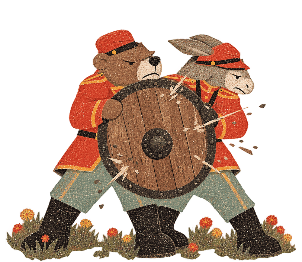 The bear and the donkey shoulder to shoulder behind one shield