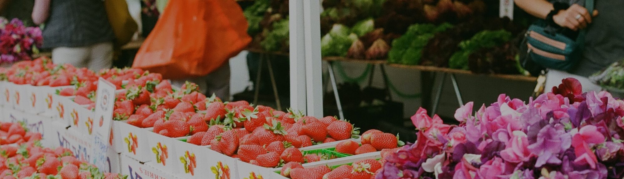 Strawberries at a farmers market stand, bought at peak ripeness