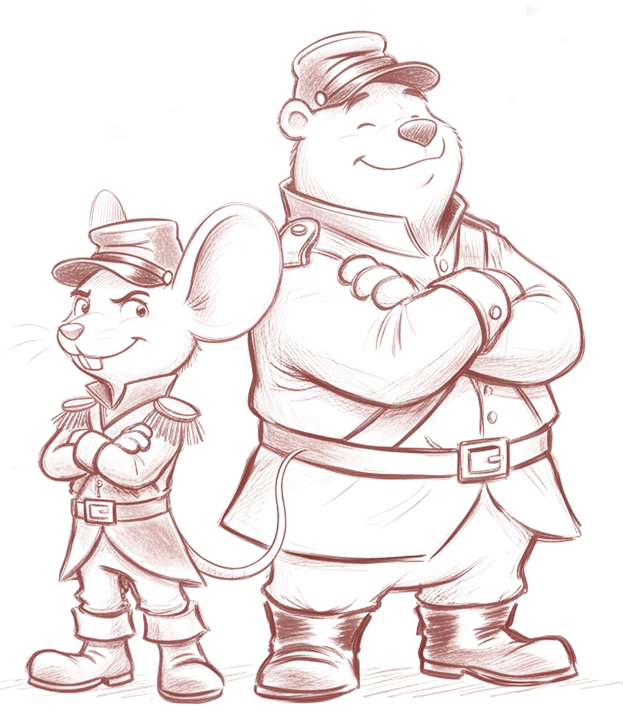 The mouse standing tall beside the bear, the two of them a matched set
