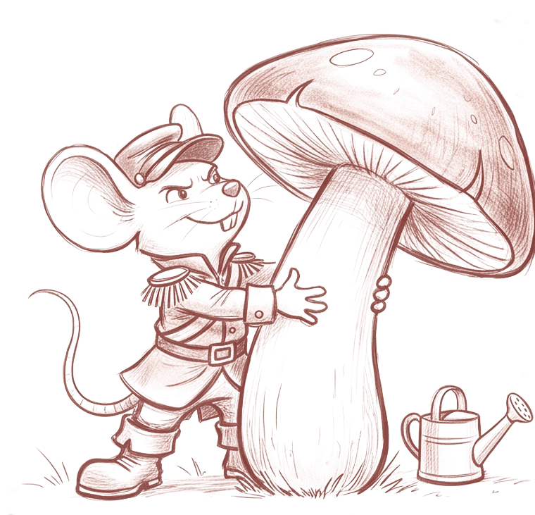 The mouse hugging an enormous mushroom he grew