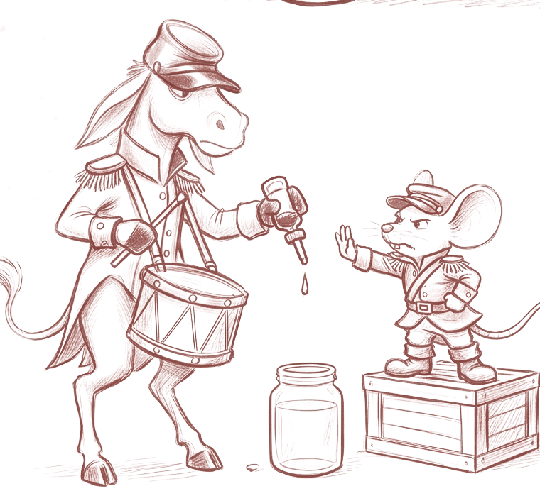 The mouse stopping the donkey adding anything to the jar