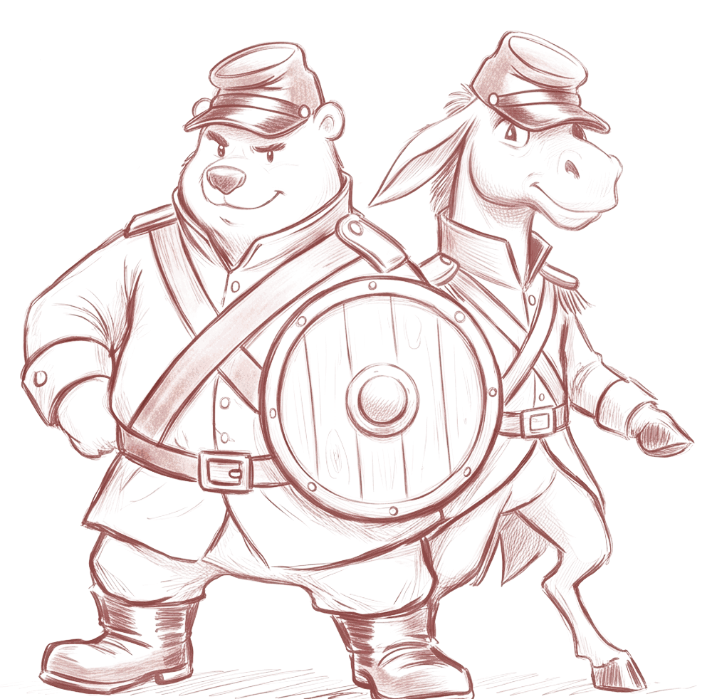The bear and the donkey shoulder to shoulder behind one shield