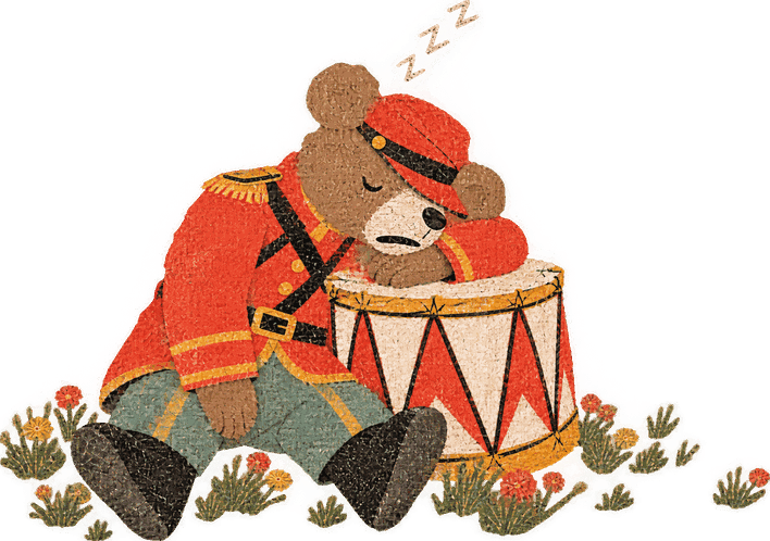 The donkey fast asleep on his drum