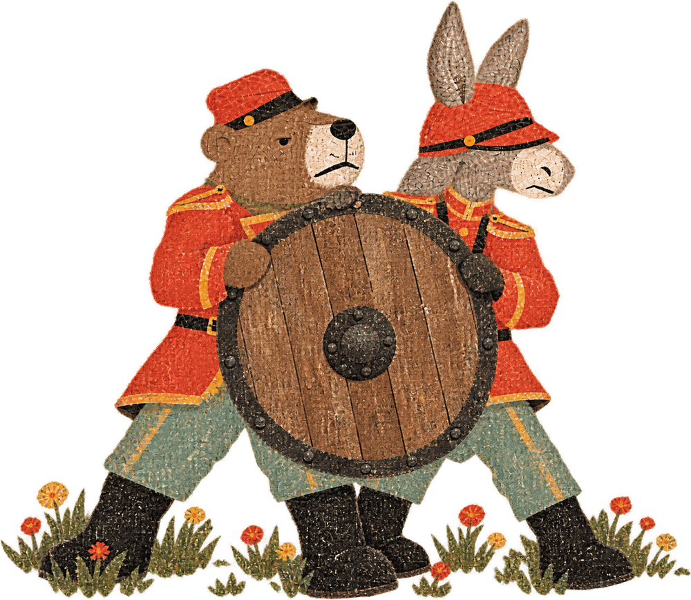 The bear and the donkey shoulder to shoulder behind one shield