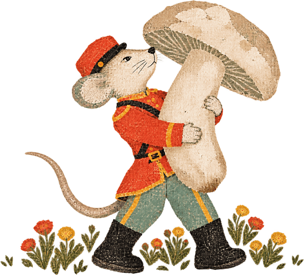 The mouse hugging an enormous mushroom he grew