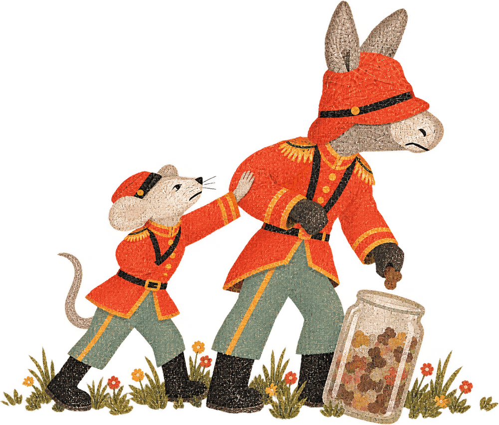 The mouse stopping the donkey adding anything to the jar