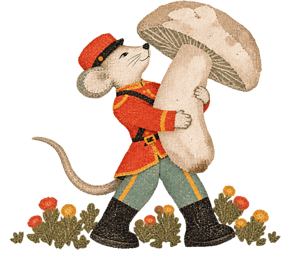 The mouse hugging an enormous mushroom he grew